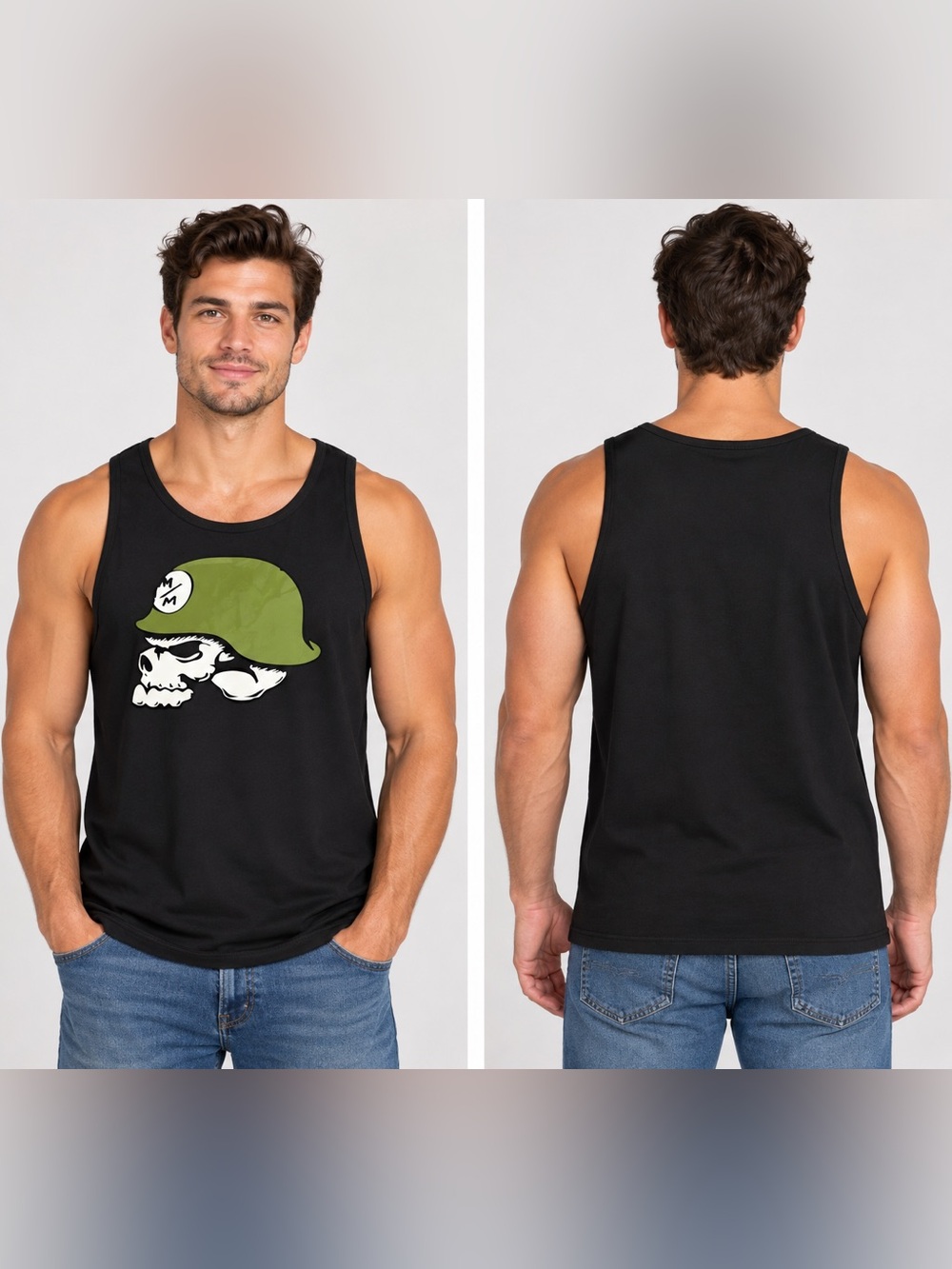 Metal Mulisha Men’s Black Skull Military Helmet Tank/Moto Streetwear/Y2K Graphic